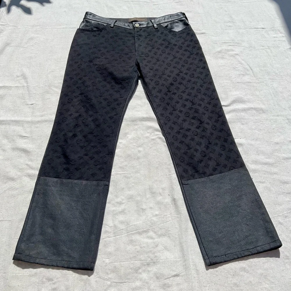 Louis Vuitton (Marc Jacobs Era) Monogram Logo Jeans w/ Leather Trim - FR/EU 38